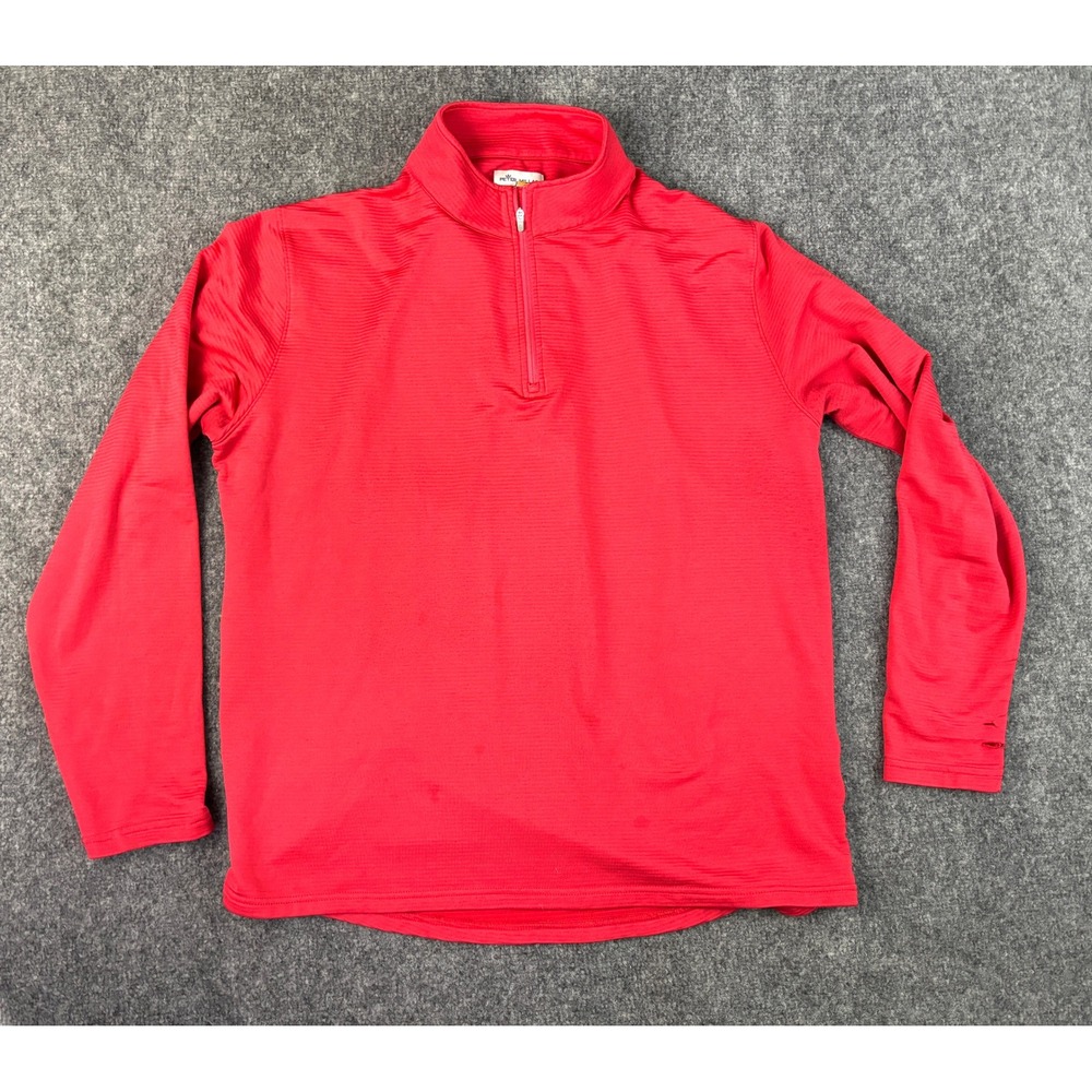 Peter Millar Crown Sport Men Large Red Quarter Zip Pullover Golf Shirt